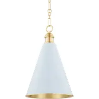 Conical Pendant Light with Aged Brass - Soft Blue, Metal