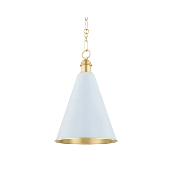 Conical Pendant Light with Aged Brass - Soft Blue, Metal image