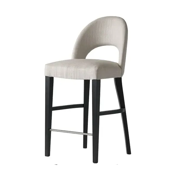 Curved Bar Stool with Footrest - Cream, Linen