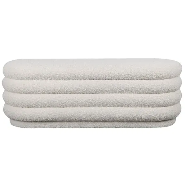 Curved Bench Ottoman - White, Boucle