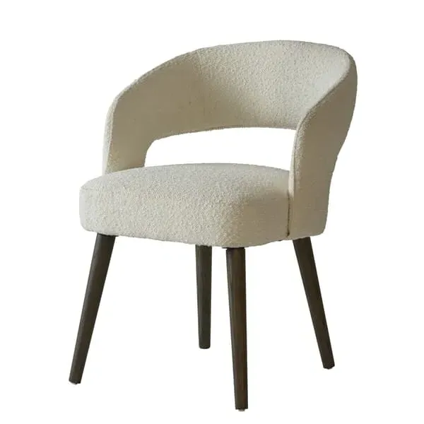Curved Dining Chair - White, Boucle image