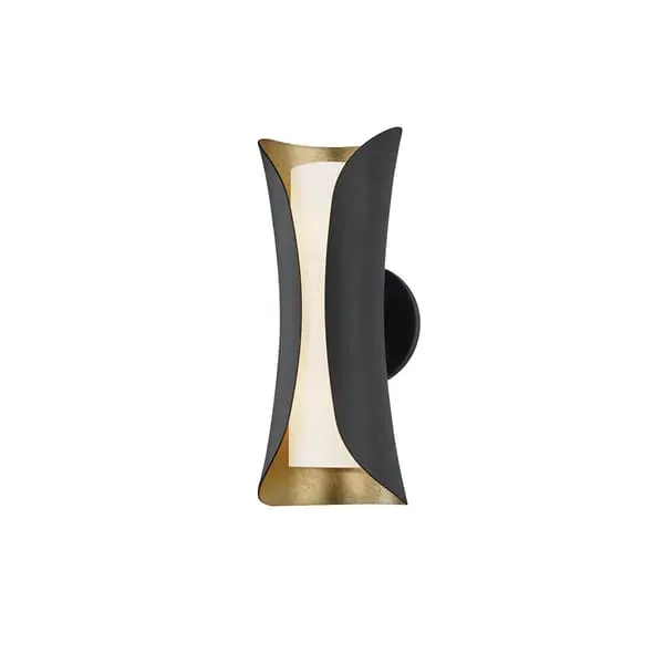 Curved Wall Light with Gold Interior - Black, Metal image