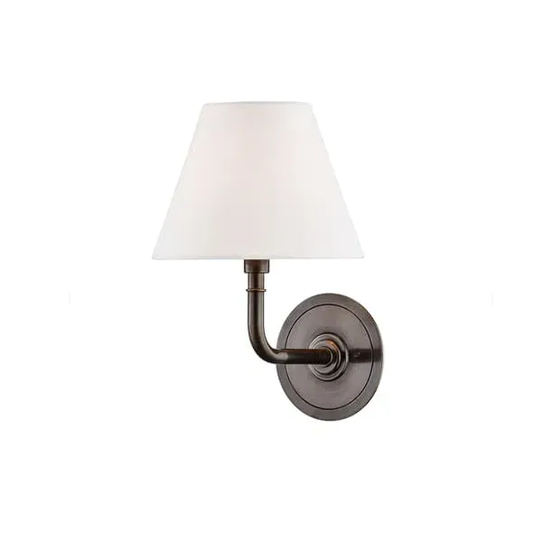 Curved Wall Light with Linen Shade - Bronze