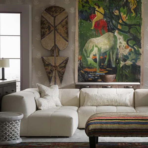Customizable Sectional Sofa Low Back - Cream, Fabric image