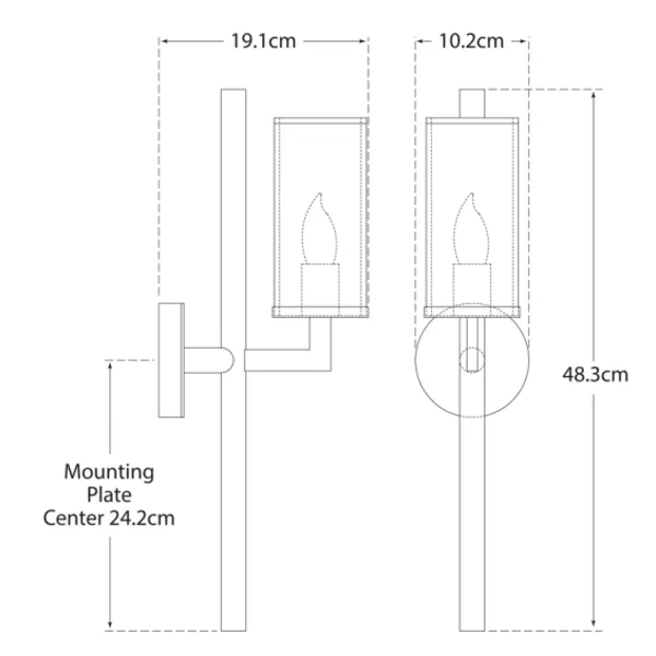 Cylindrical Wall Light - Brass, Glass