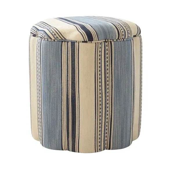 Daisy Ottoman with Scalloped Edge - Blue, Cotton