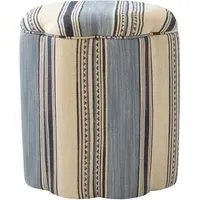Daisy Ottoman with Scalloped Edge - Blue, Cotton