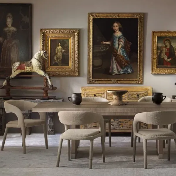 Dining Chair with Curved Back - Bronze, Boucle