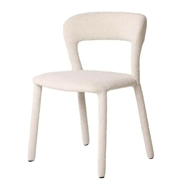 Dining Chair with Curved Back - White, Boucle image