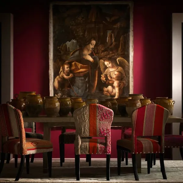 Dining Chair with Upholstery - Multicolor, Wool