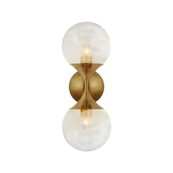 Double Wall Light with Dual Orbs - Brass, Metal