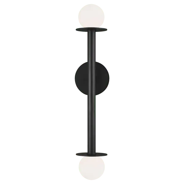 Double Wall Light with Glass Globes - Black, Steel