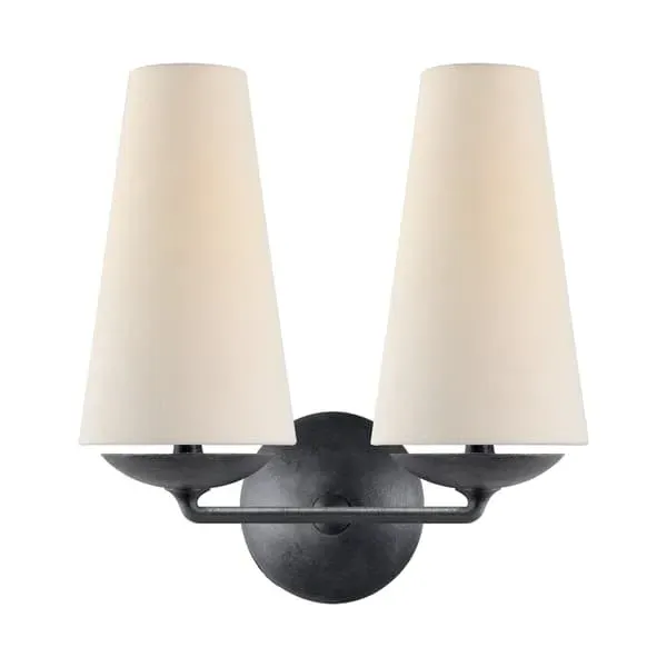 Double Wall Light with Shade - Iron, Linen
