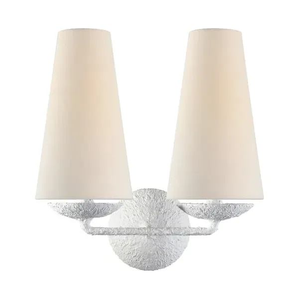 Double Wall Light with Shade - White, Plaster