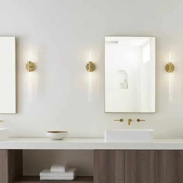 Double Wall Light with Shades - Natural Brass