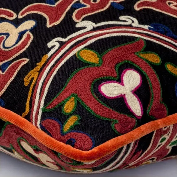 Embroidered Cushion with Feather Fill - Ember, Linen