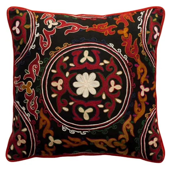Embroidered Cushion with Feather Fill - Ember, Linen image