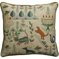 Embroidered Cushion with Feather Fill - Forest, Linen