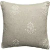Embroidered Cushion with Feather Fill - Ivory, Linen