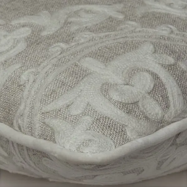 Embroidered Cushion with Feather Fill - Ivory, Linen