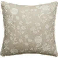 Embroidered Cushion with Feather Fill - Ivory, Linen
