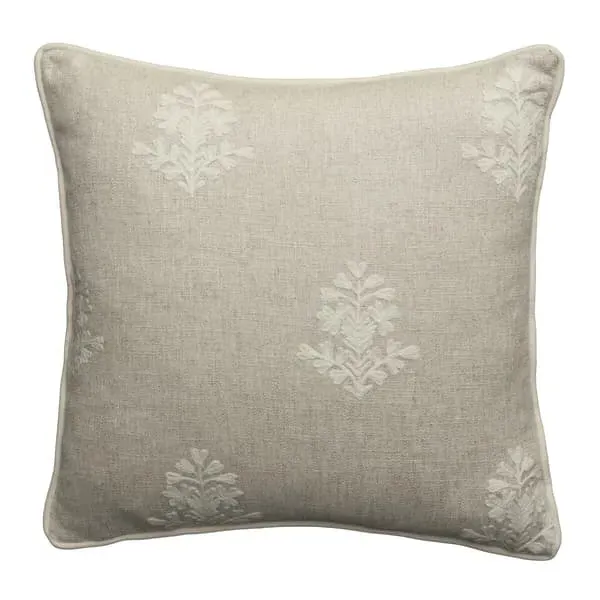 Embroidered Cushion with Feather Fill - Ivory, Linen image