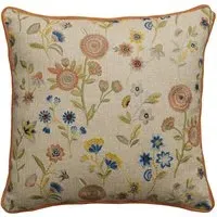 Embroidered Cushion with Feather Fill - Woodland, Linen