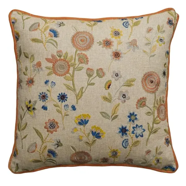 Embroidered Cushion with Feather Fill - Woodland, Linen image