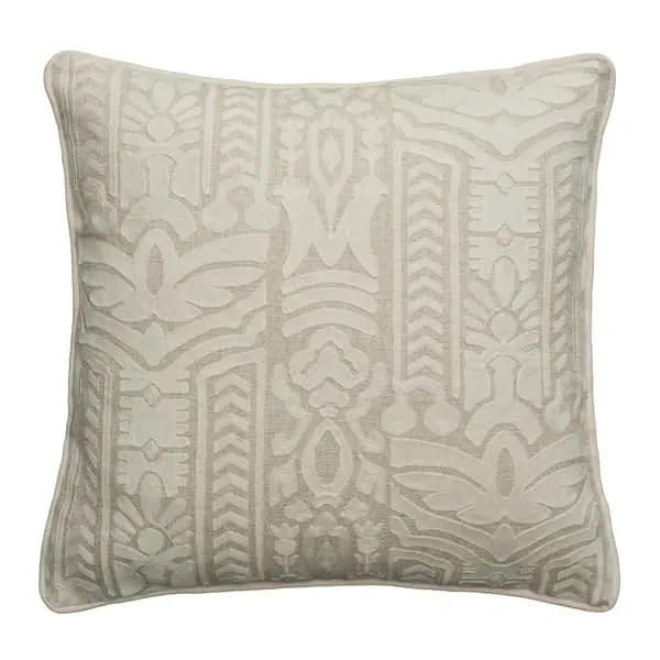 Embroidered Cushion with Piping - Ivory, Linen