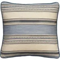 Feather Cushion with Kilim Stripe - Blue, Cotton Blend