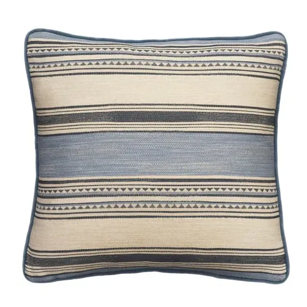 Feather Cushion with Kilim Stripe - Blue, Cotton Blend