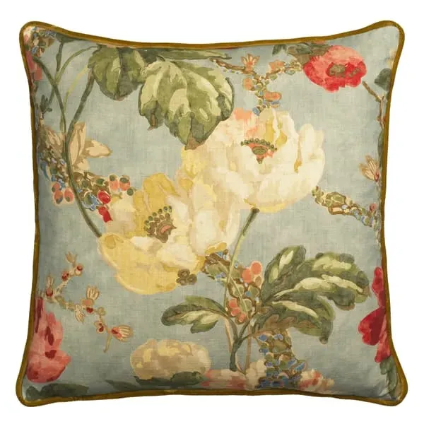 Floral Cushion with Feather Fill - Blue, Cotton image