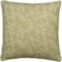 Floral Cushion with Feather Fill - Green, Cotton