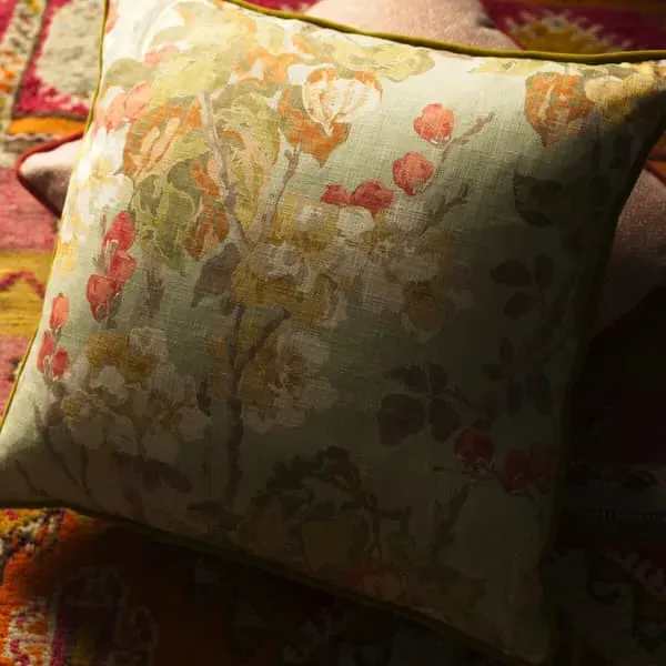 Floral Cushion with Feather Fill - Sage, Cotton
