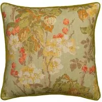 Floral Cushion with Feather Fill - Sage, Cotton