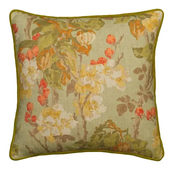 Floral Cushion with Feather Fill - Sage, Cotton image
