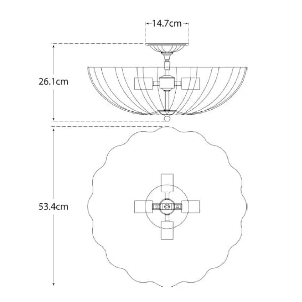 Flush Ceiling Light with Glass Bowl - Brass, Glass