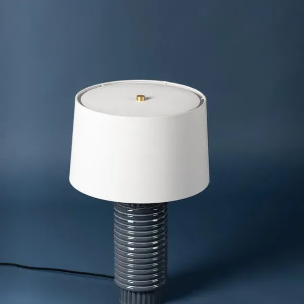 Fluted Table Lamp with Brass Base - Blue, Ceramic