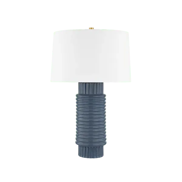 Fluted Table Lamp with Brass Base - Blue, Ceramic image