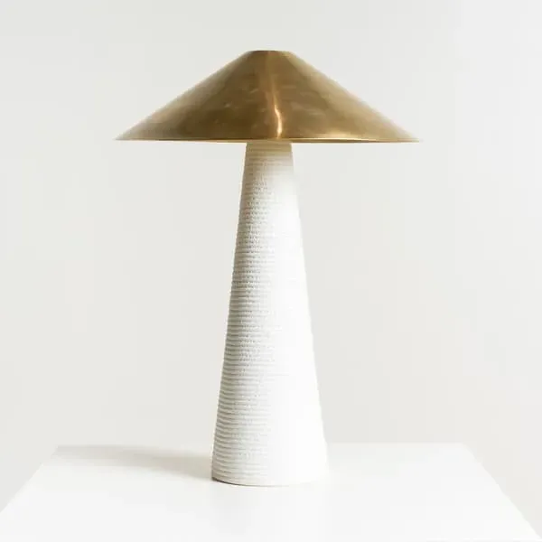 Fluted Table Lamp with Conical Shade - White