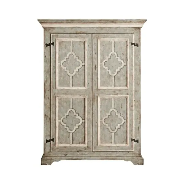 French-Style Armoire with Quatrefoil Detail - Grey, Wood image