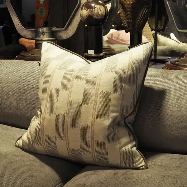 Geometric Cushion with Piping - Sand, Cotton Blend