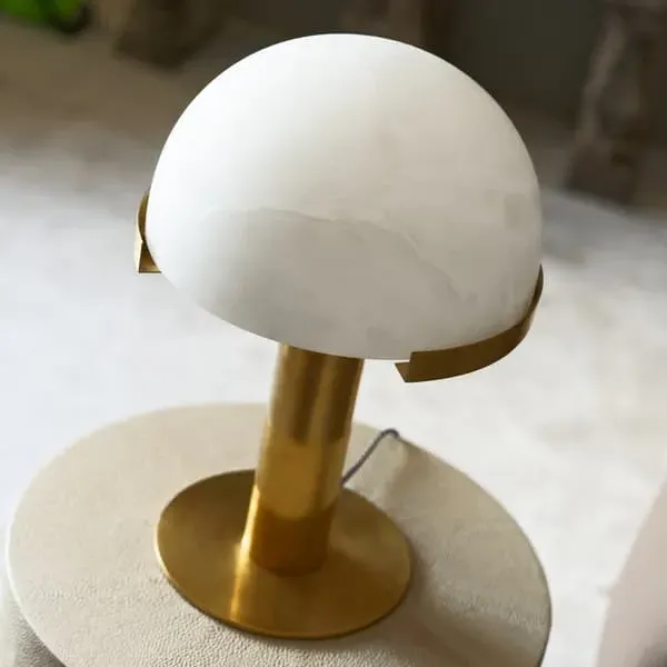 Geometric Desk Lamp with Alabaster - Brass, Metal