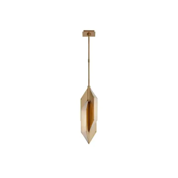 Geometric Pendant Light with Stone - Brass, Mixed Materials image