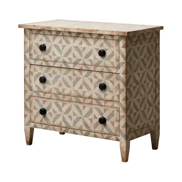 Hand-Painted Chest with Geometric Finish - Clay, Reclaimed Wood image