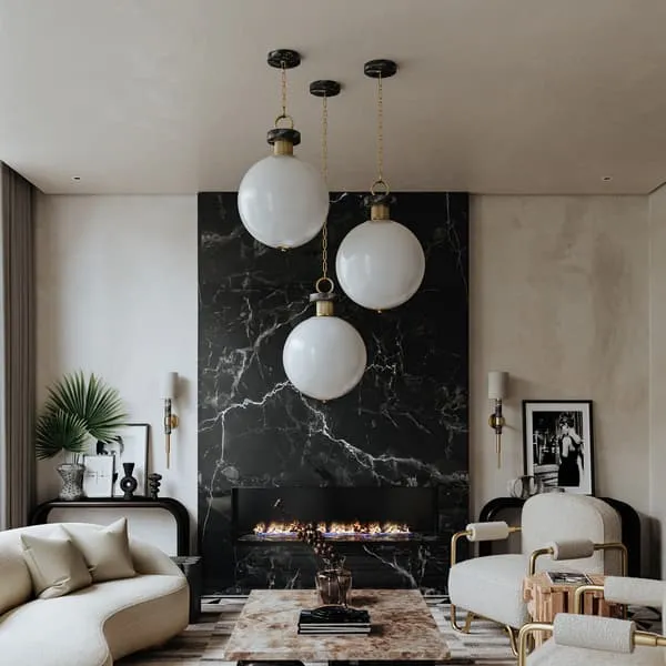 Haru Pendant Light with Marble Detail - Brass, Metal