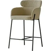 High-Back Bar Stool with Tub Seat - Brown, Boucle