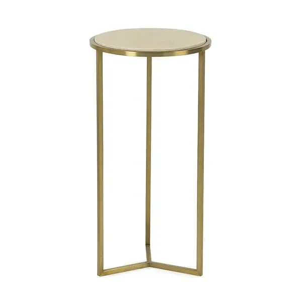 Holly Side Table with Steel Base - Cream, Faux Shagreen image