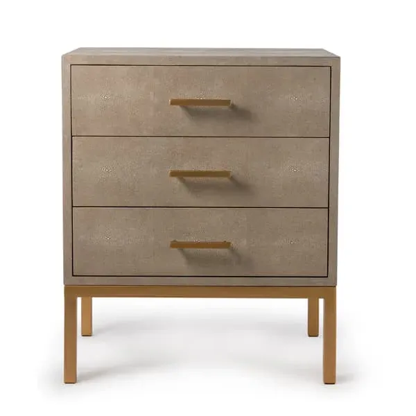 Jasper Bedside Table with Gold Handles - Cream, Faux Shagreen