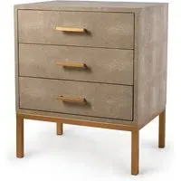 Jasper Bedside Table with Gold Handles - Cream, Faux Shagreen
